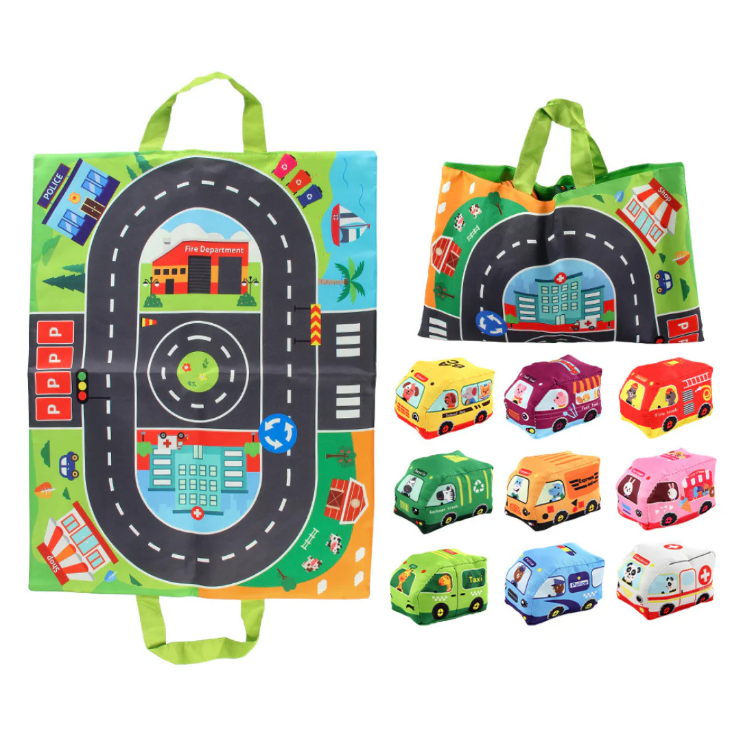 2in1 sensory plush toy cars with road mat and bag for on the go - Image 4