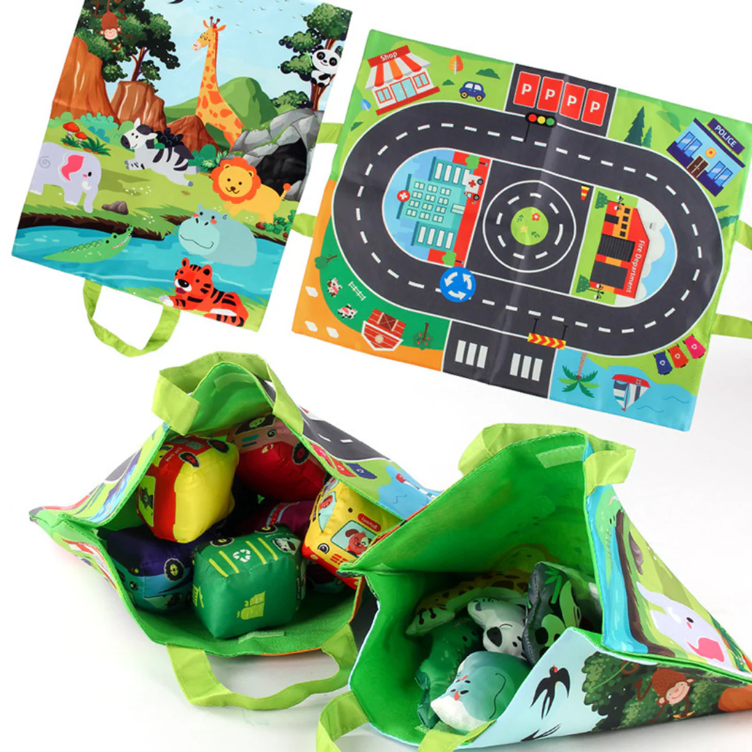 2in1 sensory plush toy cars with road mat and bag for on the go - Image 6