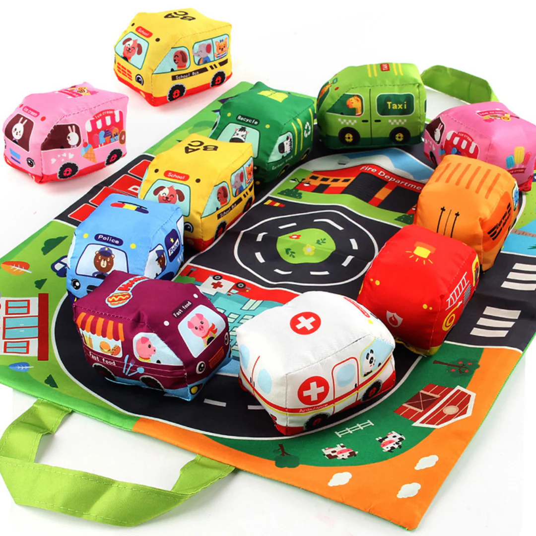 2in1 sensory plush toy cars with road mat and bag for on the go - Image 8