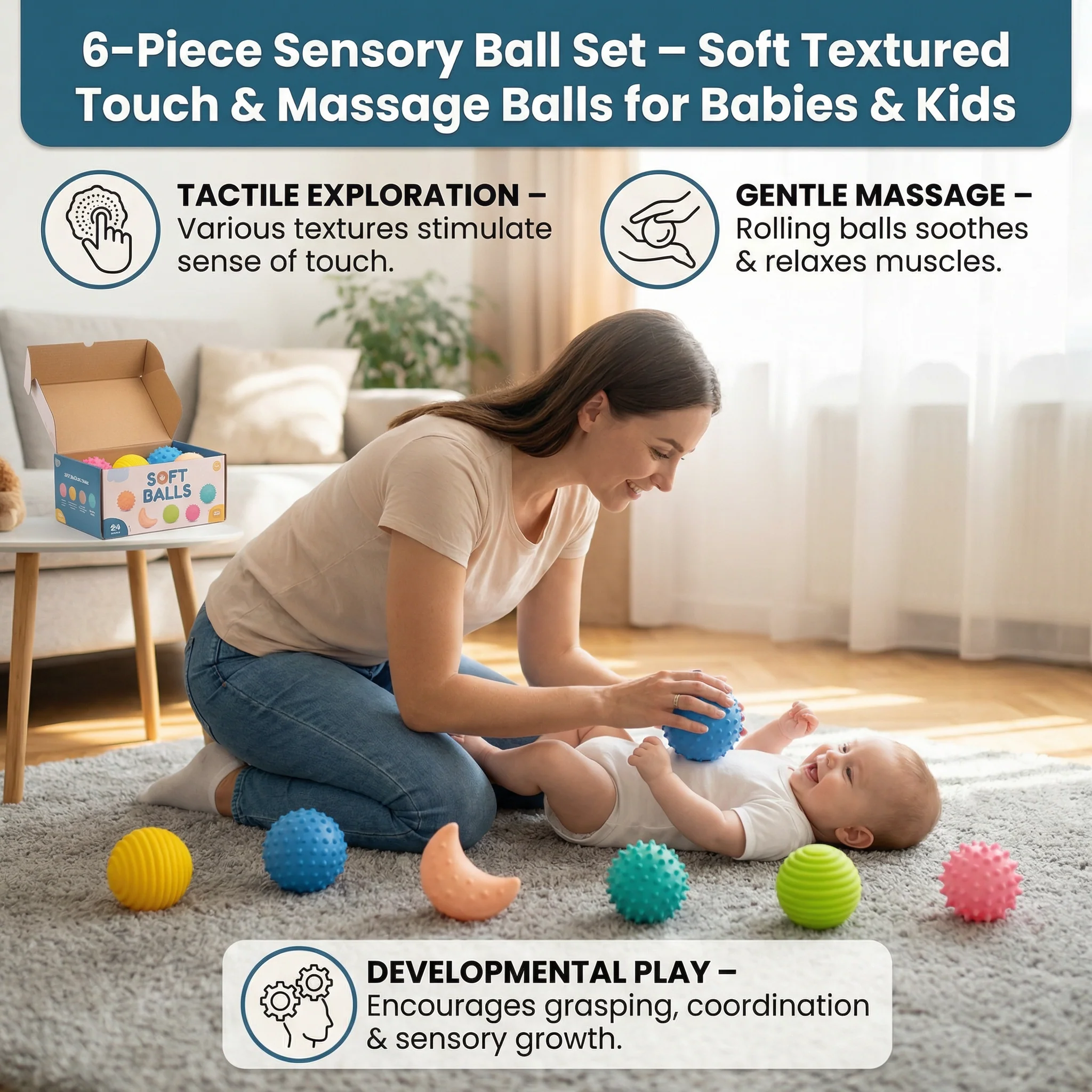 6-Piece Sensory Ball Set – Soft Textured Touch & Massage Balls for Babies & Kids - Image 3