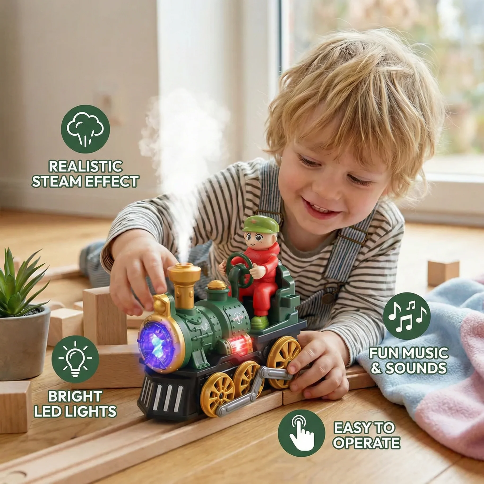 Cute Steam Train Toy with Lights, Music & Realistic Steam Effect - Image 3