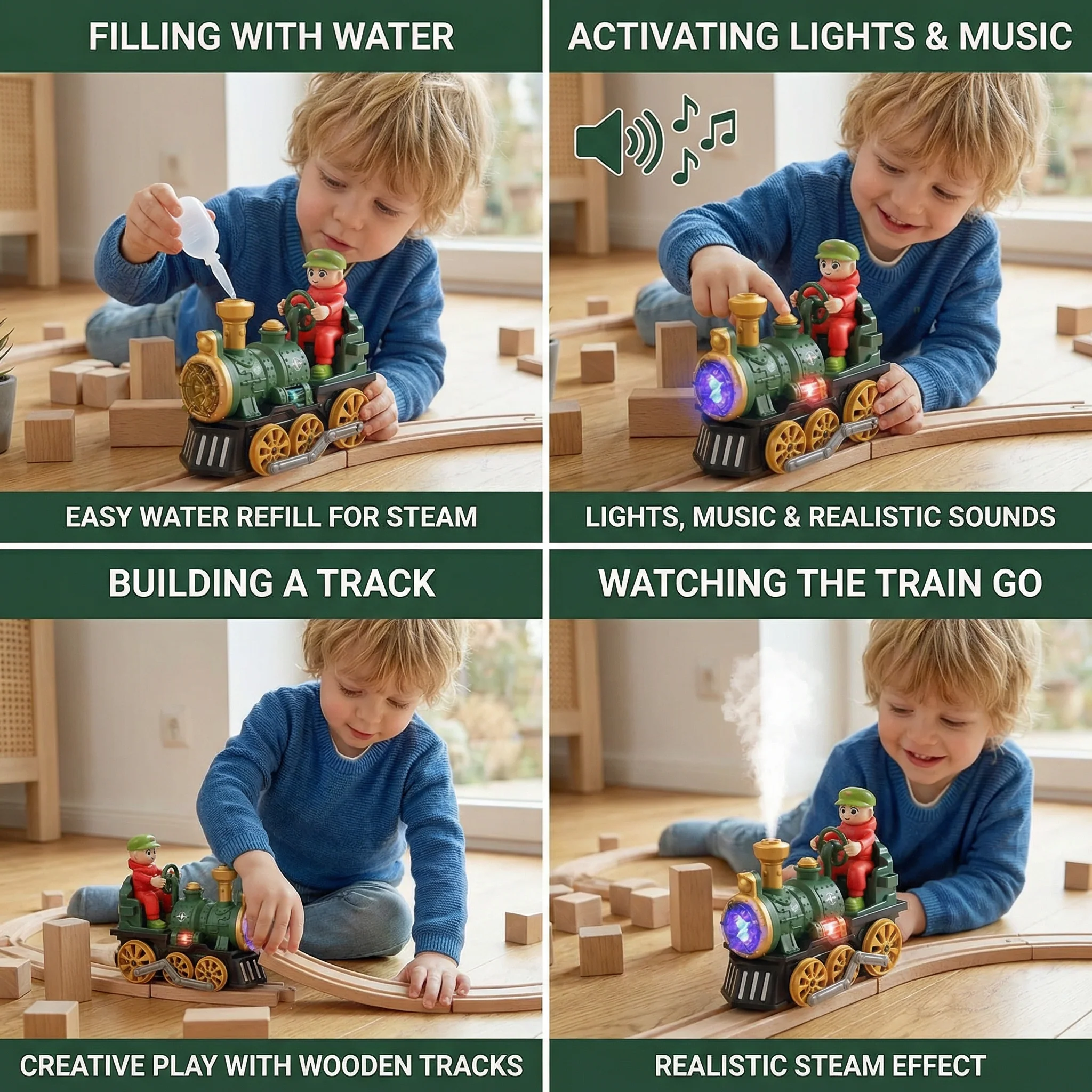 Cute Steam Train Toy with Lights, Music & Realistic Steam Effect - Image 4