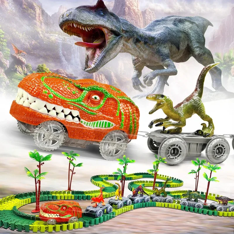Dinosaur Track Adventure – Flexible racetrack with light-up train - Image 5
