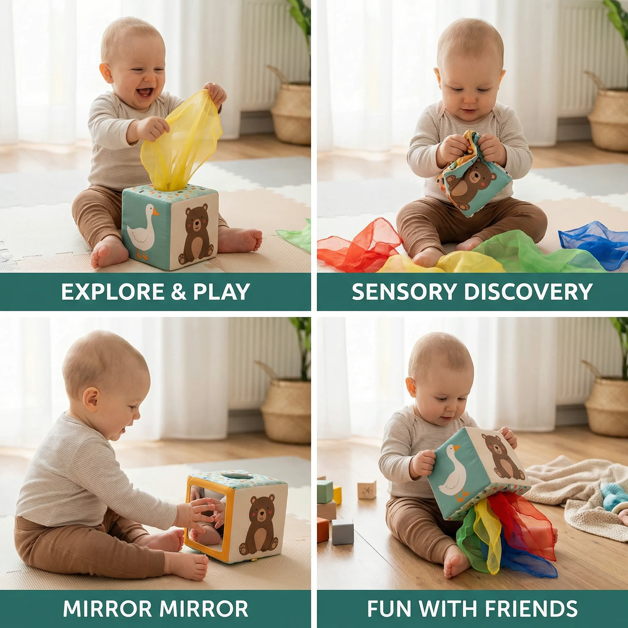 Montessori Baby Sensory Tissue Box – Soft Crinkle & Touch Activity Toy - Image 4