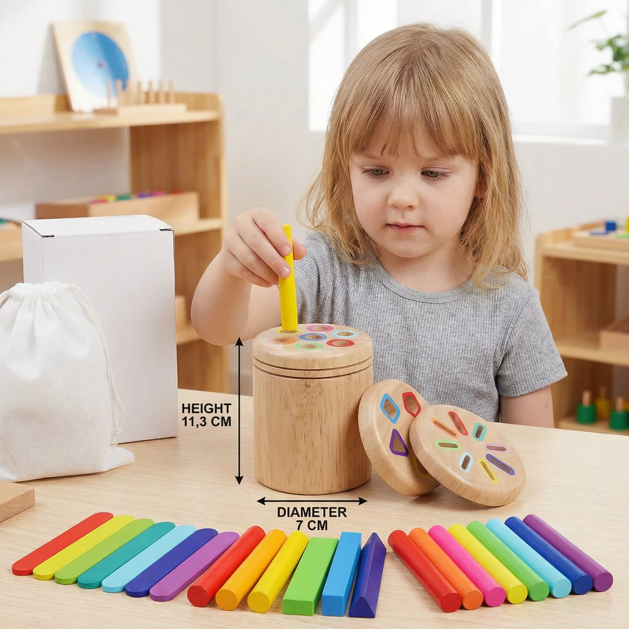 Montessori Wooden Colour & Shape Sorting Toy – Fine Motor Skills Learning Puzzle - Image 5