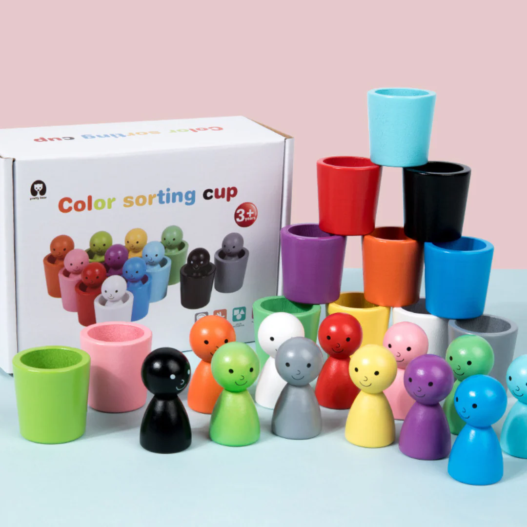 Montessori Wooden Colour Sorting Cup Game - Image 3
