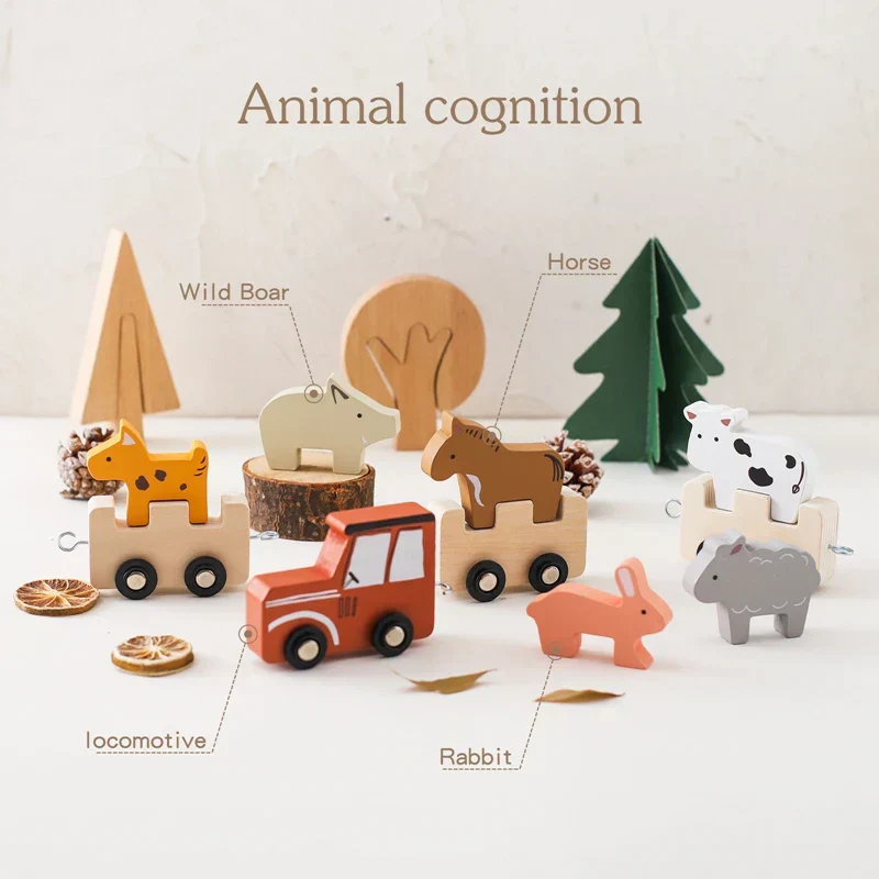 Wooden Farm Animal Train Set - Image 5