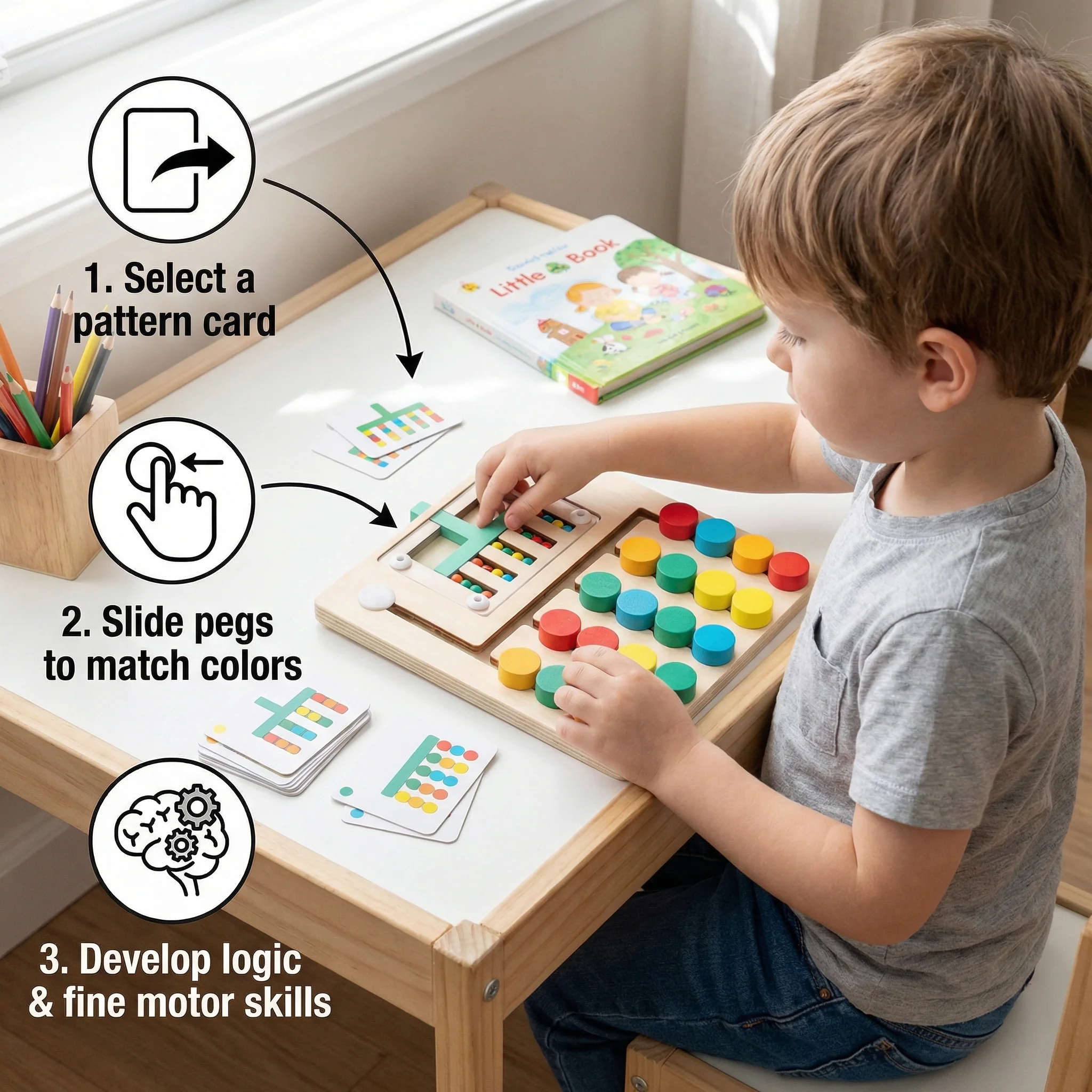 Wooden Four-Colour Logic Sorting Game – Montessori Learning & Thinking Toy for Kids - Image 3
